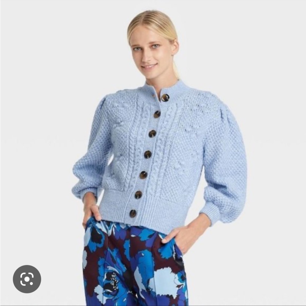 🆕 WHO WHAT WEAR Puff sleeve chunky sweater baby blue size S